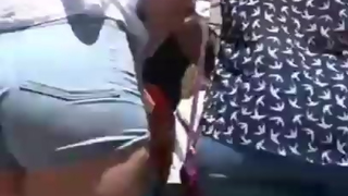 Big butt teen walking in mini shorts